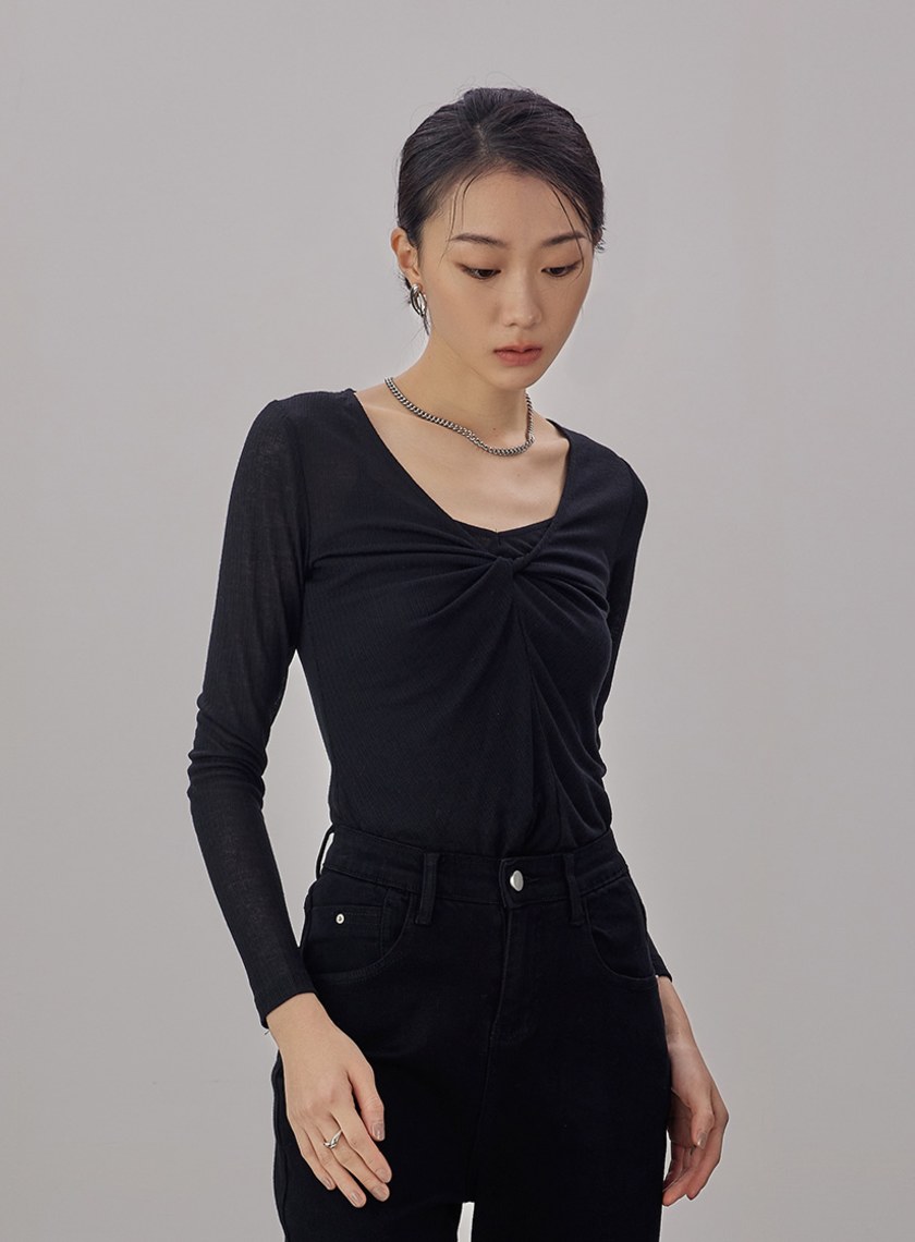 氣質扭結V領長袖上衣